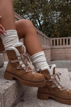 Śniegowce Damskie Z Kożuszkiem Camel Irmara