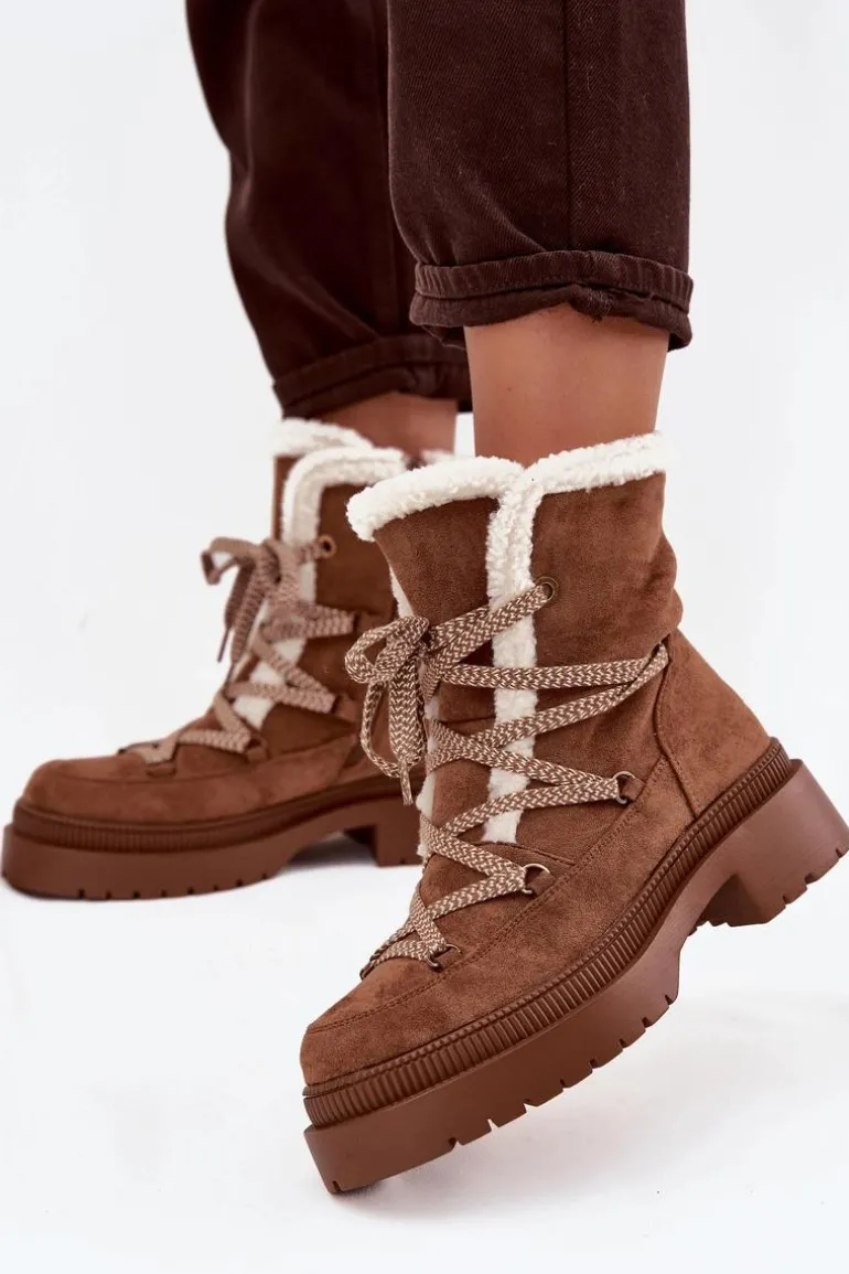 Śniegowce Damskie Z Kożuszkiem Camel Irmara