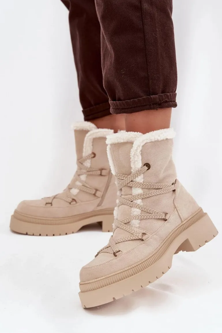 Śniegowce Damskie Z Kożuszkiem Beżowe Irmara