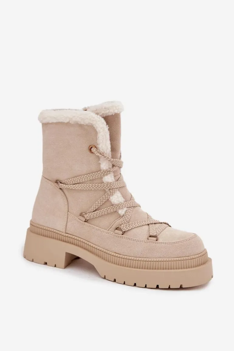 Śniegowce Damskie Z Kożuszkiem Beżowe Irmara