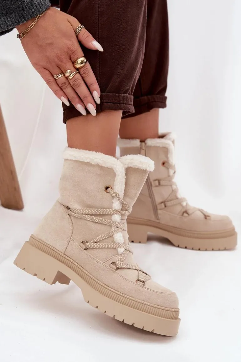 Śniegowce Damskie Z Kożuszkiem Beżowe Irmara