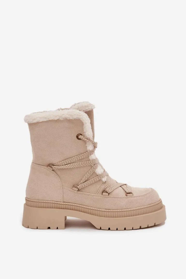 Śniegowce Damskie Z Kożuszkiem Beżowe Irmara