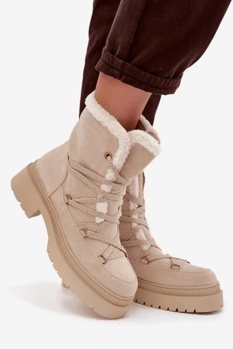 Śniegowce Damskie Z Kożuszkiem Beżowe Irmara