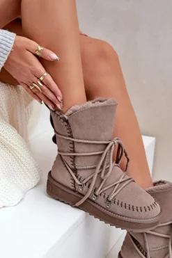 Śniegowce Damskie Z Naturalnego Zamszu D.Franklin DFSH375004 Taupe