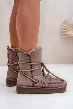 Śniegowce Damskie Z Naturalnego Zamszu D.Franklin DFSH375004 Taupe