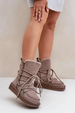Śniegowce Damskie Z Naturalnego Zamszu D.Franklin DFSH375004 Taupe