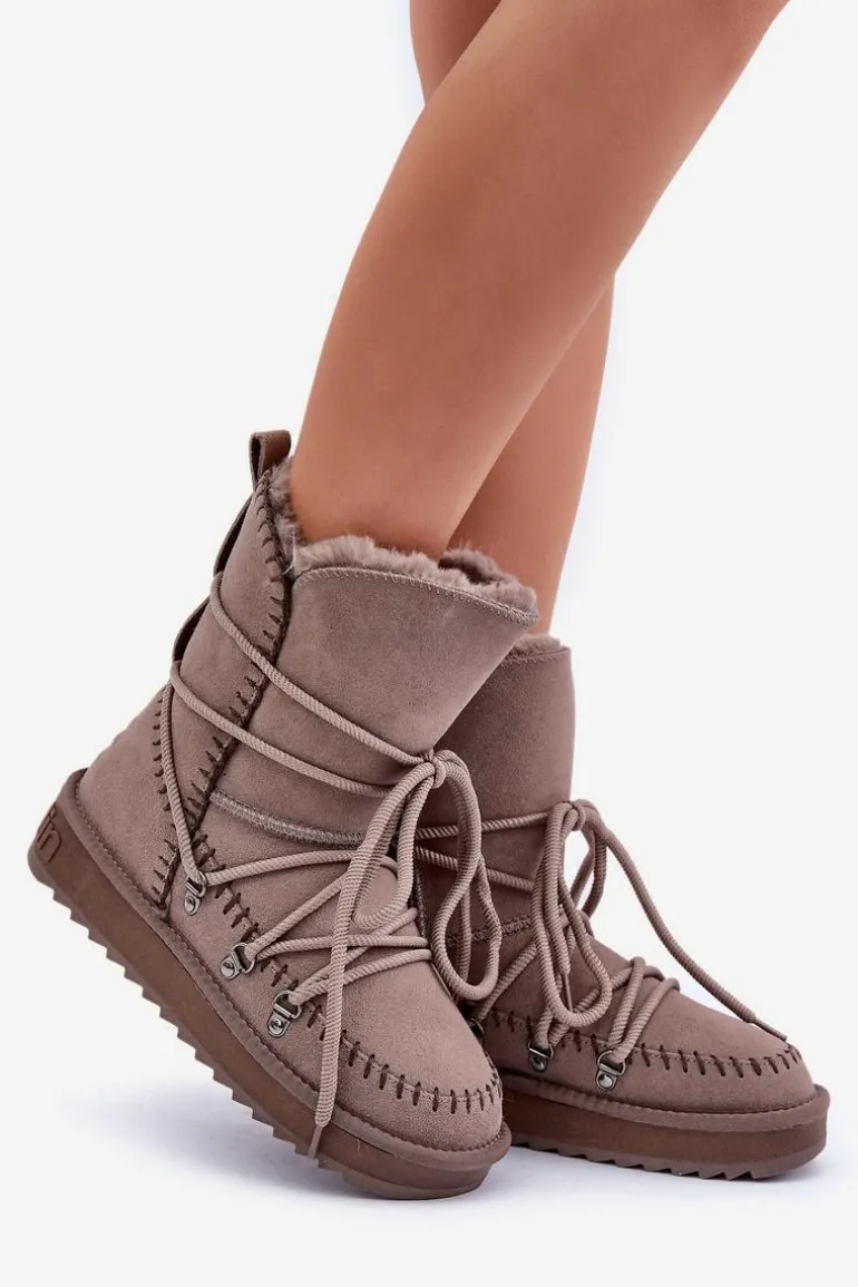 Śniegowce Damskie Z Naturalnego Zamszu D.Franklin DFSH375004 Taupe