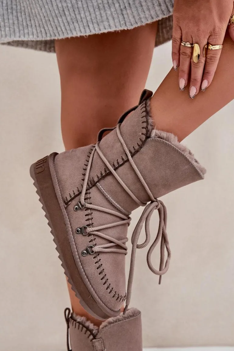 Śniegowce Damskie Z Naturalnego Zamszu D.Franklin DFSH375004 Taupe
