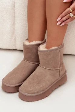 Śniegowce Damskie Z Naturalnego Zamszu Na Platformie Beżowe Privine