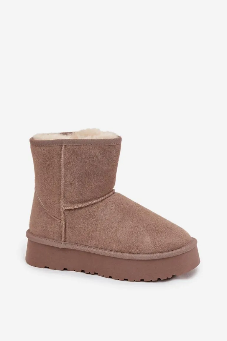 Śniegowce Damskie Z Naturalnego Zamszu Na Platformie Beżowe Privine