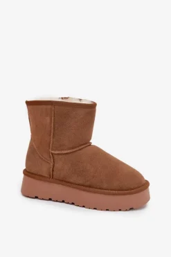 Śniegowce Damskie Z Naturalnego Zamszu Na Platformie Camel Privine