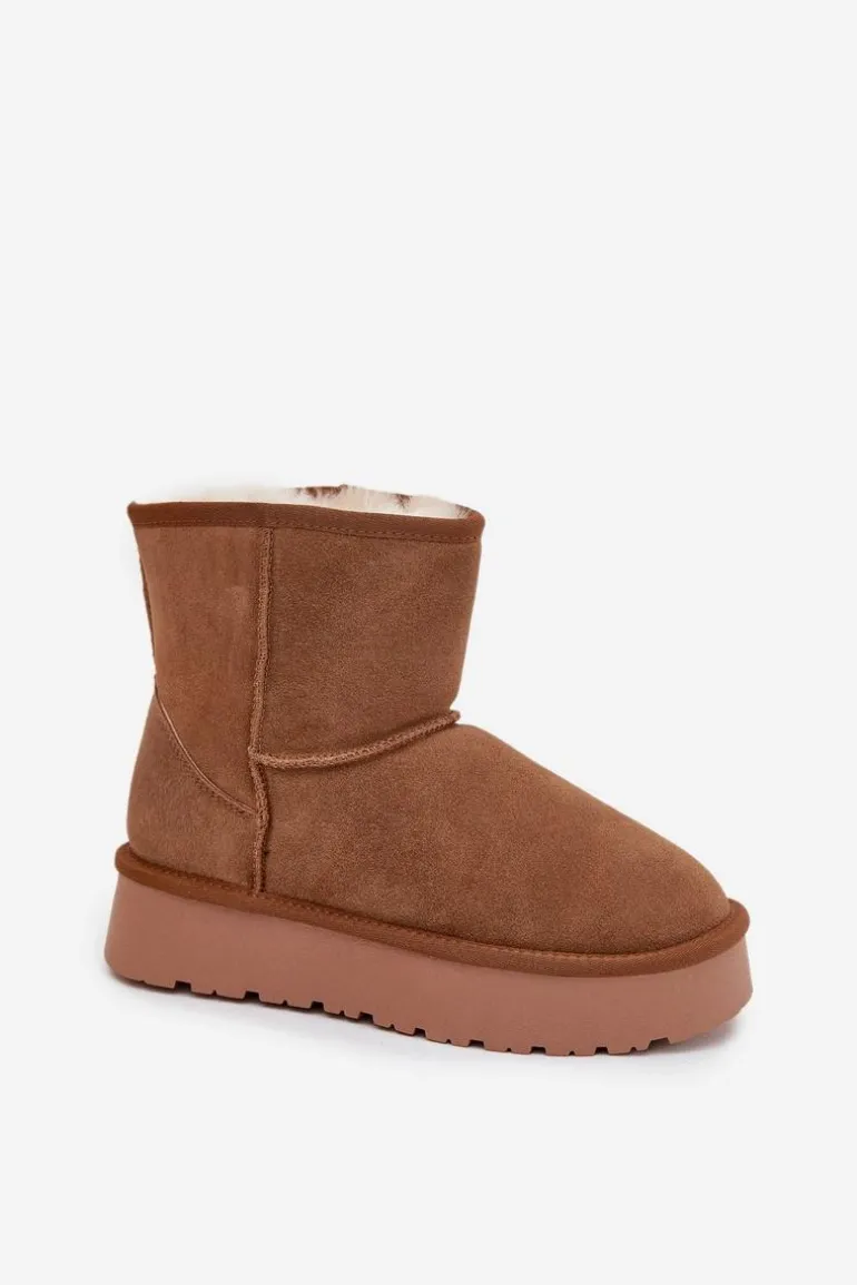 Śniegowce Damskie Z Naturalnego Zamszu Na Platformie Camel Privine