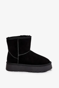 Śniegowce Damskie Z Naturalnego Zamszu Na Platformie Czarne Privine