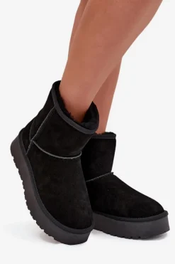 Śniegowce Damskie Z Naturalnego Zamszu Na Platformie Czarne Privine