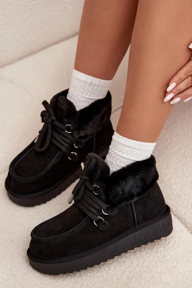 Śniegowce Damskie Z Naturalnego Zamszu D.Franklin DFSH375006 Czarne