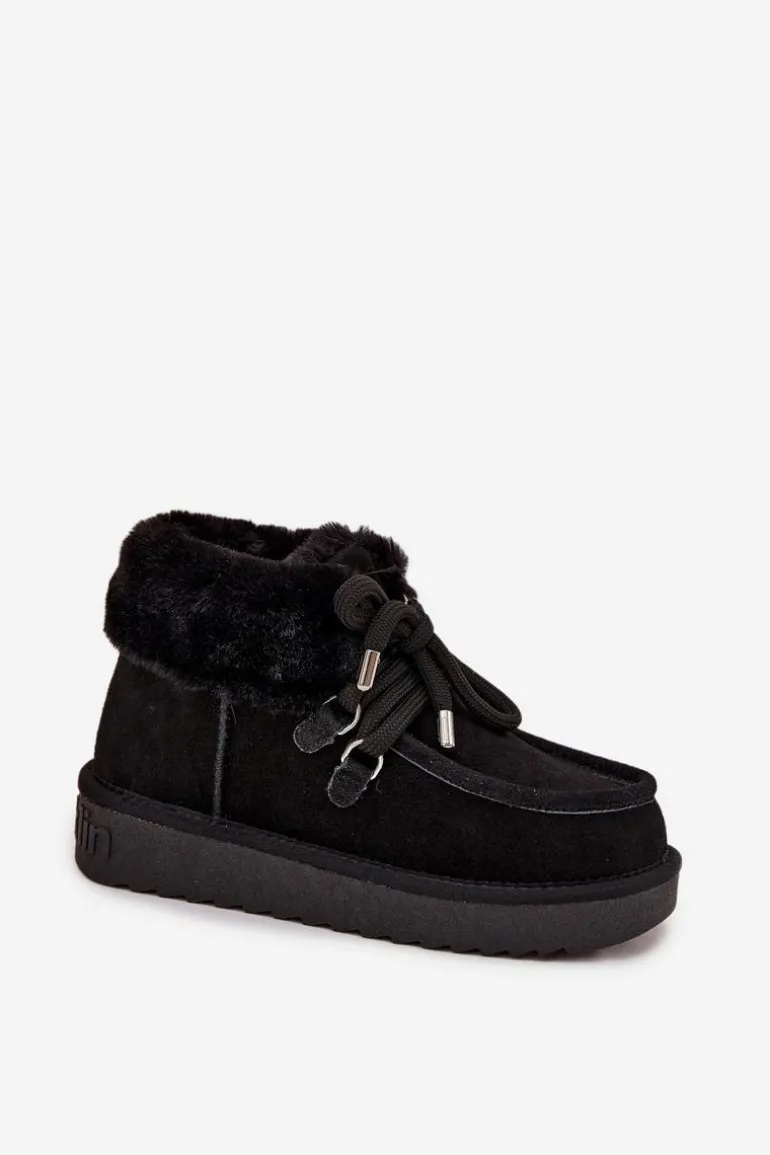 Śniegowce Damskie Z Naturalnego Zamszu D.Franklin DFSH375006 Czarne