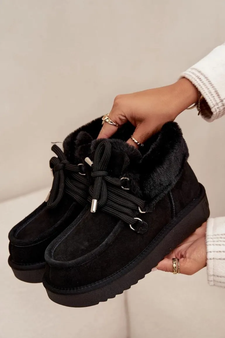 Śniegowce Damskie Z Naturalnego Zamszu D.Franklin DFSH375006 Czarne