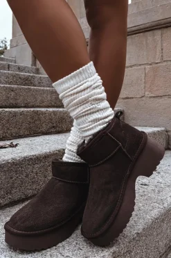 Śniegowce Damskie Z Naturalnego Zamszu Ocieplane Futerkiem Czekoladowe Milora