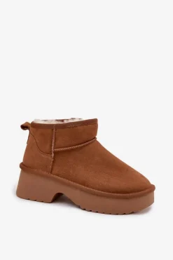 Śniegowce Damskie Z Naturalnego Zamszu Ocieplane Futerkiem Camel Milora