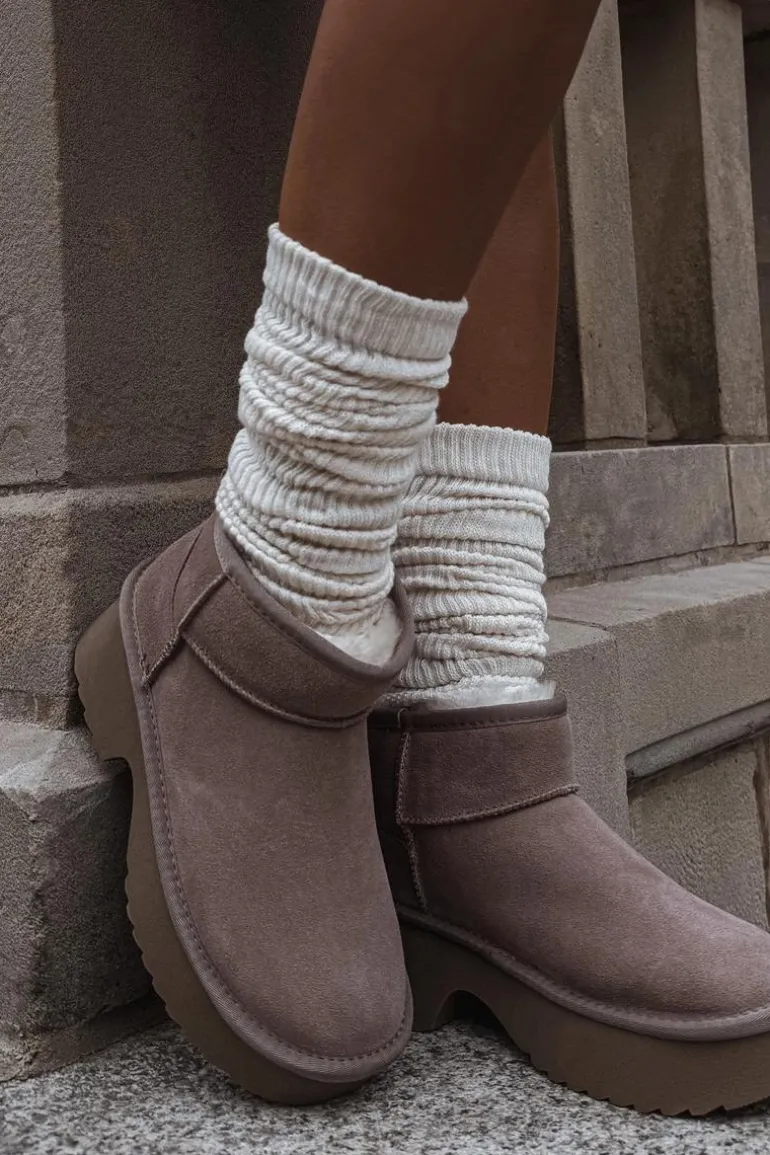 Śniegowce Damskie Z Naturalnego Zamszu Ocieplane Futerkiem Khaki Milora