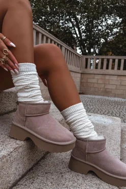 Śniegowce Damskie Z Naturalnego Zamszu Ocieplane Futerkiem Khaki Milora