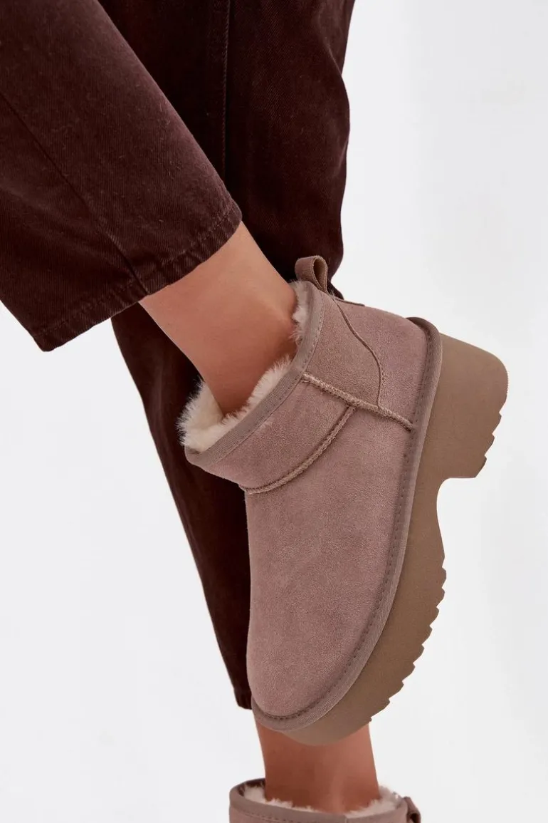 Śniegowce Damskie Z Naturalnego Zamszu Ocieplane Futerkiem Khaki Milora