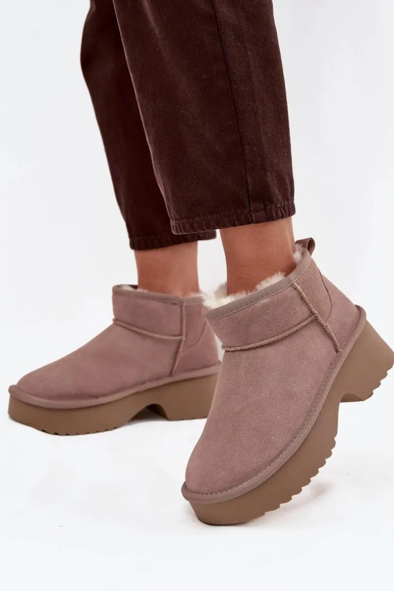 Śniegowce Damskie Z Naturalnego Zamszu Ocieplane Futerkiem Khaki Milora