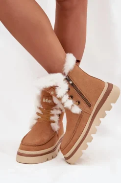 Śniegowce Damskie Z Naturalnego Zamszu Lee Cooper LCJ-25-01-3738 Camel
