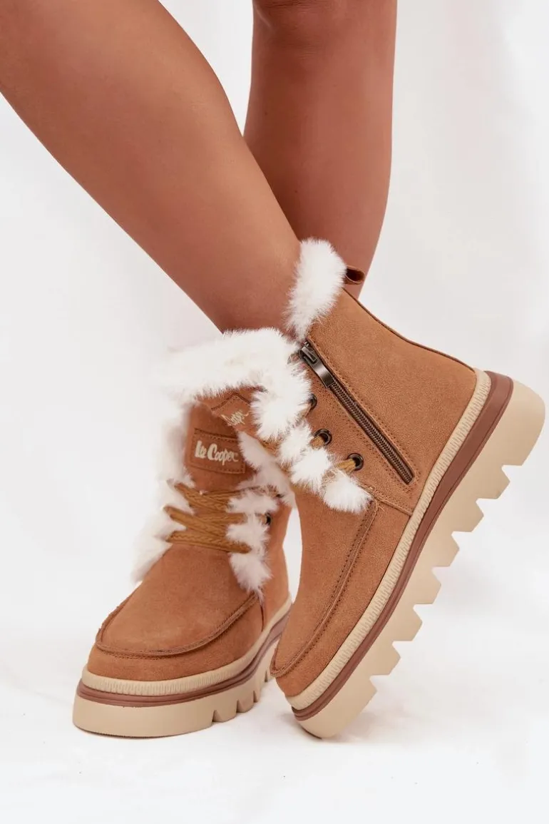 Śniegowce Damskie Z Naturalnego Zamszu Lee Cooper LCJ-25-01-3738 Camel