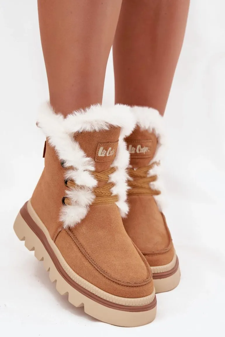 Śniegowce Damskie Z Naturalnego Zamszu Lee Cooper LCJ-25-01-3738 Camel