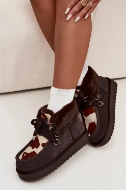 Śniegowce Damskie Z Naturalnego Zamszu Łaty D.Franklin DFSH375008 Czekoladowe