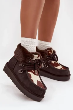 Śniegowce Damskie Z Naturalnego Zamszu Łaty D.Franklin DFSH375008 Czekoladowe