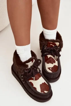 Śniegowce Damskie Z Naturalnego Zamszu Łaty D.Franklin DFSH375008 Czekoladowe