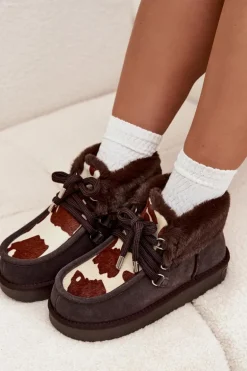 Śniegowce Damskie Z Naturalnego Zamszu Łaty D.Franklin DFSH375008 Czekoladowe