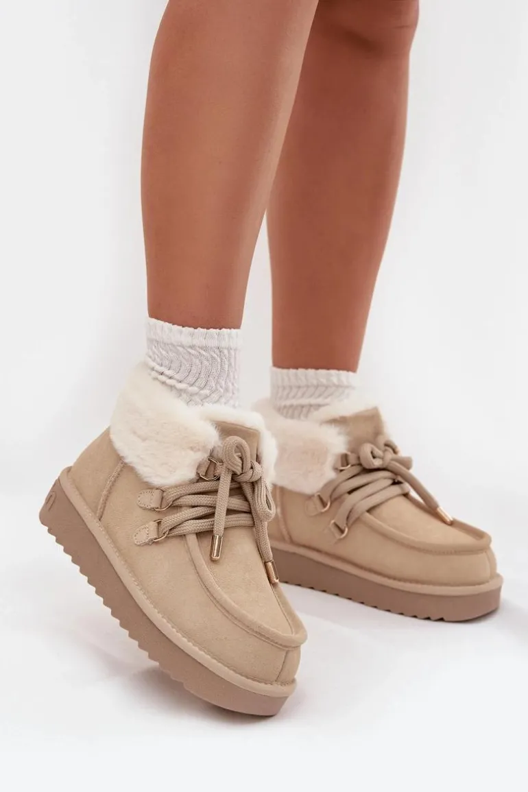 Śniegowce Damskie Z Naturalnego Zamszu D.Franklin DFSH375006 Jasnobeżowe