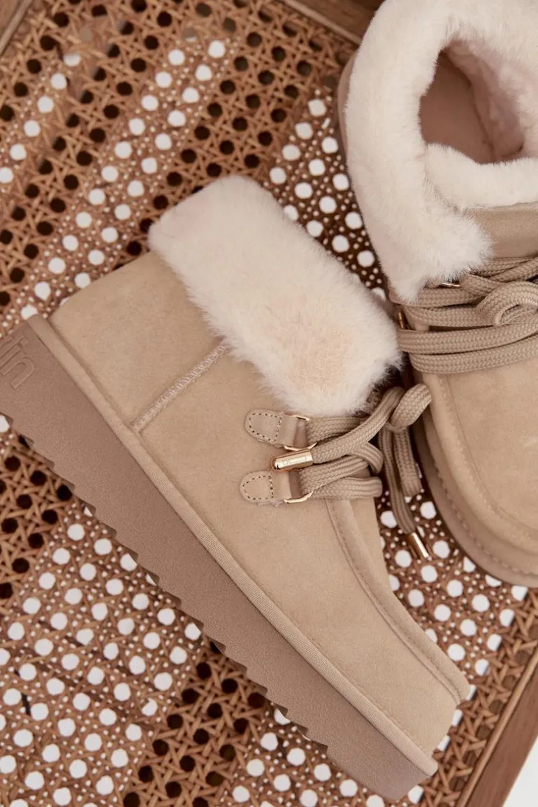 Śniegowce Damskie Z Naturalnego Zamszu D.Franklin DFSH375006 Jasnobeżowe