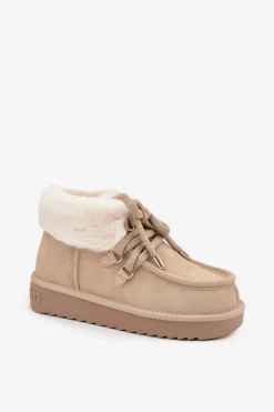 Śniegowce Damskie Z Naturalnego Zamszu D.Franklin DFSH375006 Jasnobeżowe