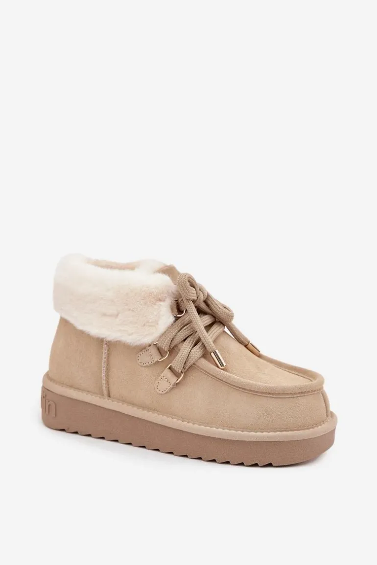 Śniegowce Damskie Z Naturalnego Zamszu D.Franklin DFSH375006 Jasnobeżowe