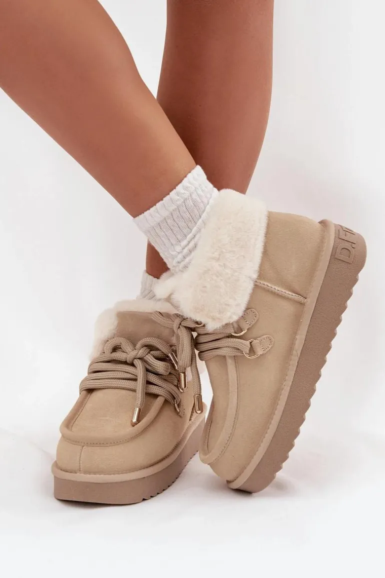 Śniegowce Damskie Z Naturalnego Zamszu D.Franklin DFSH375006 Jasnobeżowe