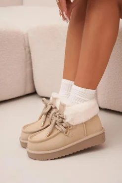 Śniegowce Damskie Z Naturalnego Zamszu D.Franklin DFSH375006 Jasnobeżowe