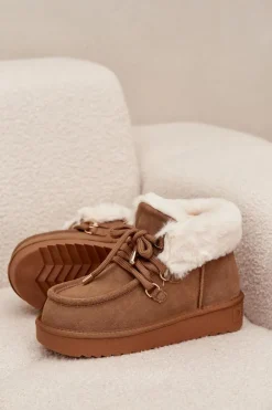 Śniegowce Damskie Z Naturalnego Zamszu D.Franklin DFSH375006 Camel