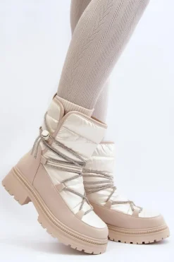 Śniegowce Damskie Z Ozdobnym Wiązaniem Beżowe Rilana