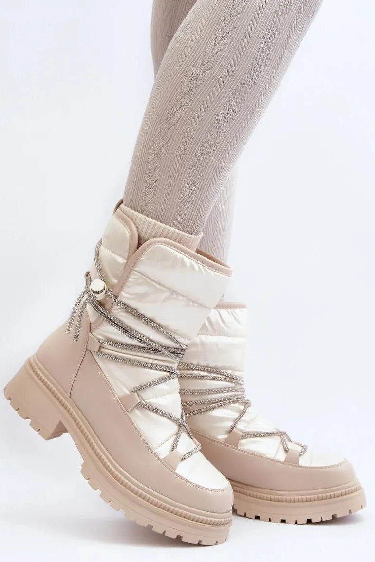 Śniegowce Damskie Z Ozdobnym Wiązaniem Beżowe Rilana