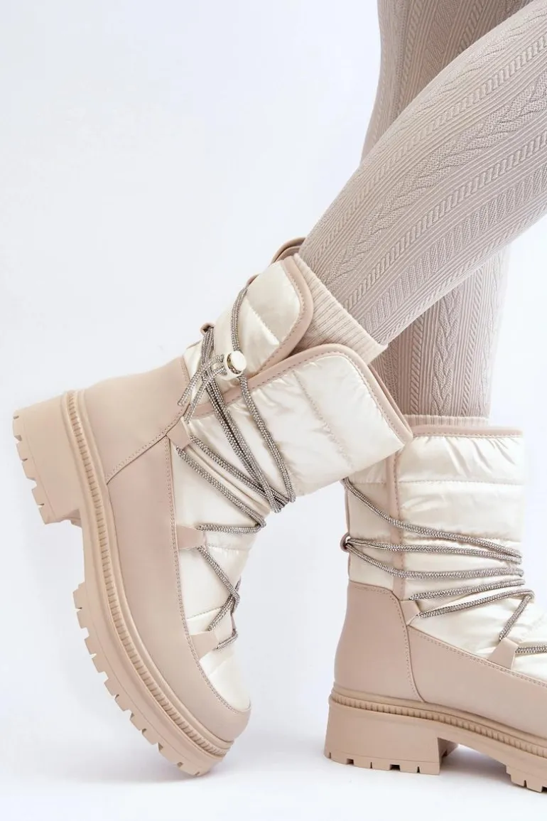 Śniegowce Damskie Z Ozdobnym Wiązaniem Beżowe Rilana