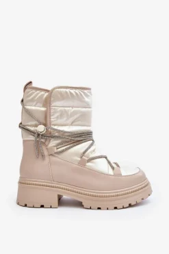 Śniegowce Damskie Z Ozdobnym Wiązaniem Beżowe Rilana