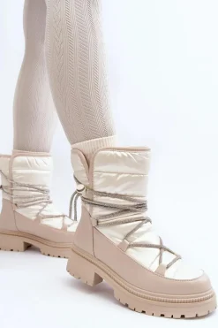 Śniegowce Damskie Z Ozdobnym Wiązaniem Beżowe Rilana