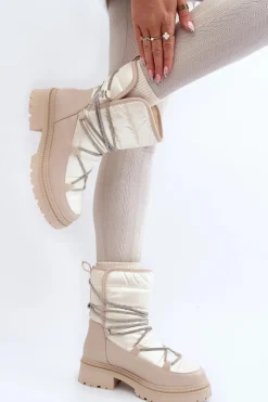 Śniegowce Damskie Z Ozdobnym Wiązaniem Beżowe Rilana