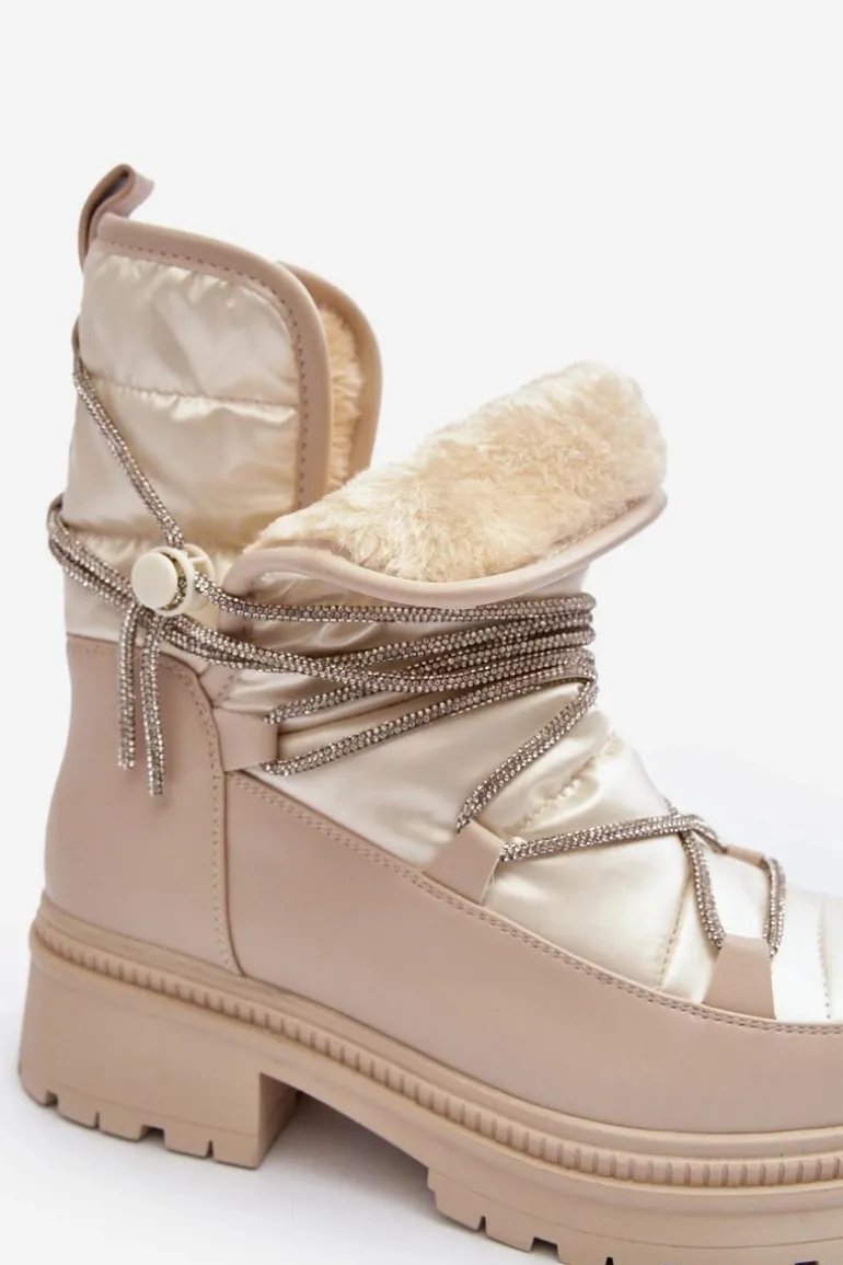 Śniegowce Damskie Z Ozdobnym Wiązaniem Beżowe Rilana