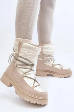 Śniegowce Damskie Z Ozdobnym Wiązaniem Beżowe Rilana