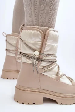 Śniegowce Damskie Z Ozdobnym Wiązaniem Beżowe Rilana